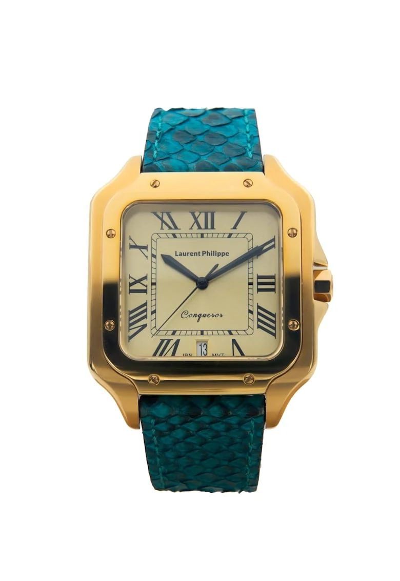 Ceas Conqueror The Golden Eye Blue Venin cu finisaj Auriu, Otel Inoxidabil