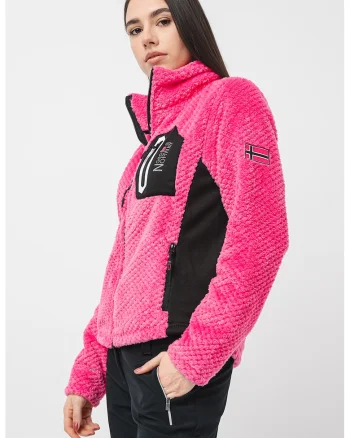 Bluza de trening cu fermoar si guler mediu, Roz aprins