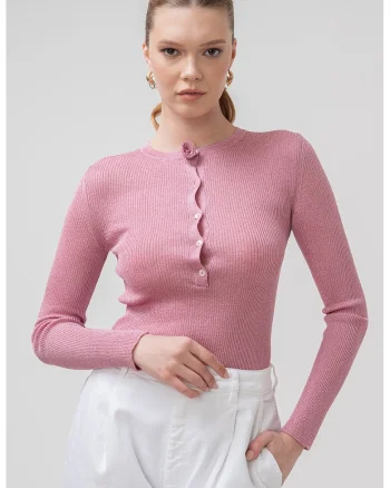 Pulover slim fit cu striatii si fenta cu nasturi Lazise, Liliac prafuit