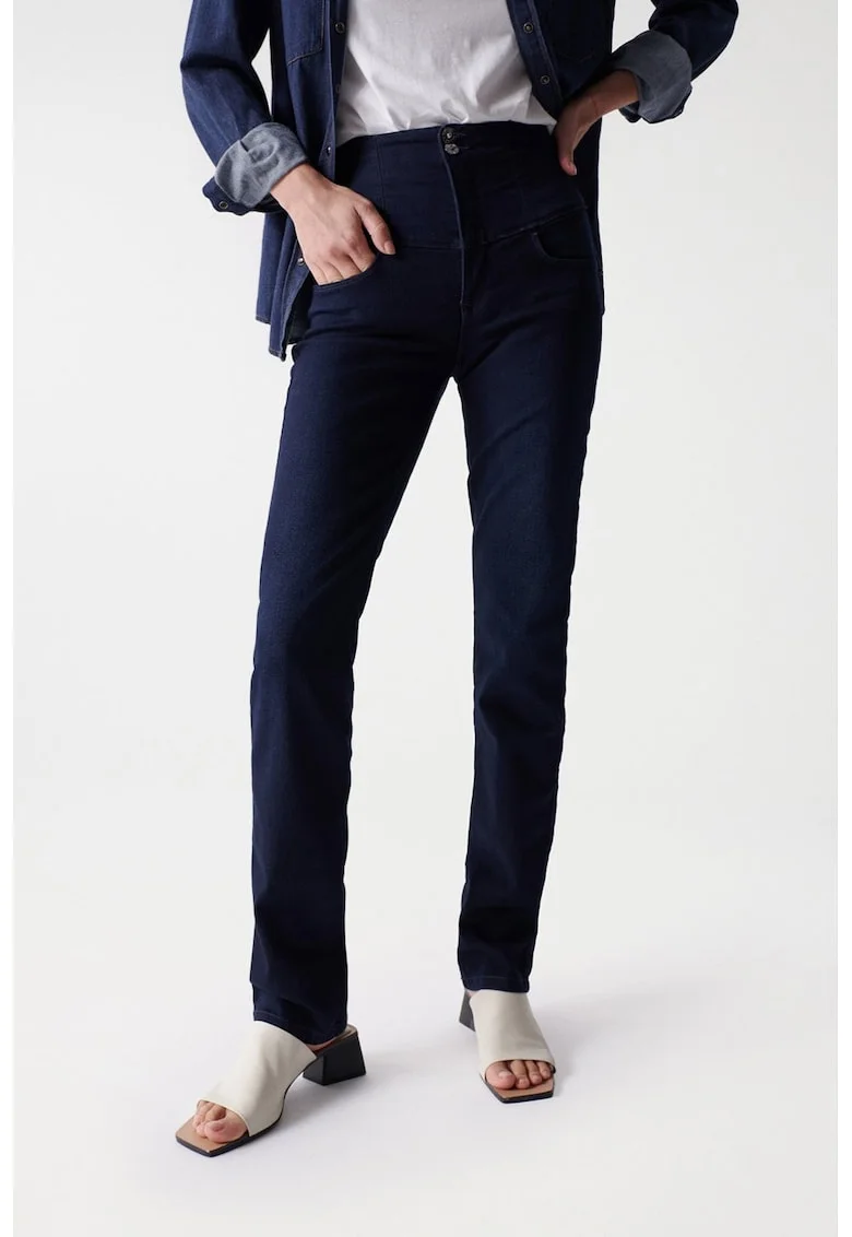 Blugi slim-fit cu talie inalta, Albastru ultramarin