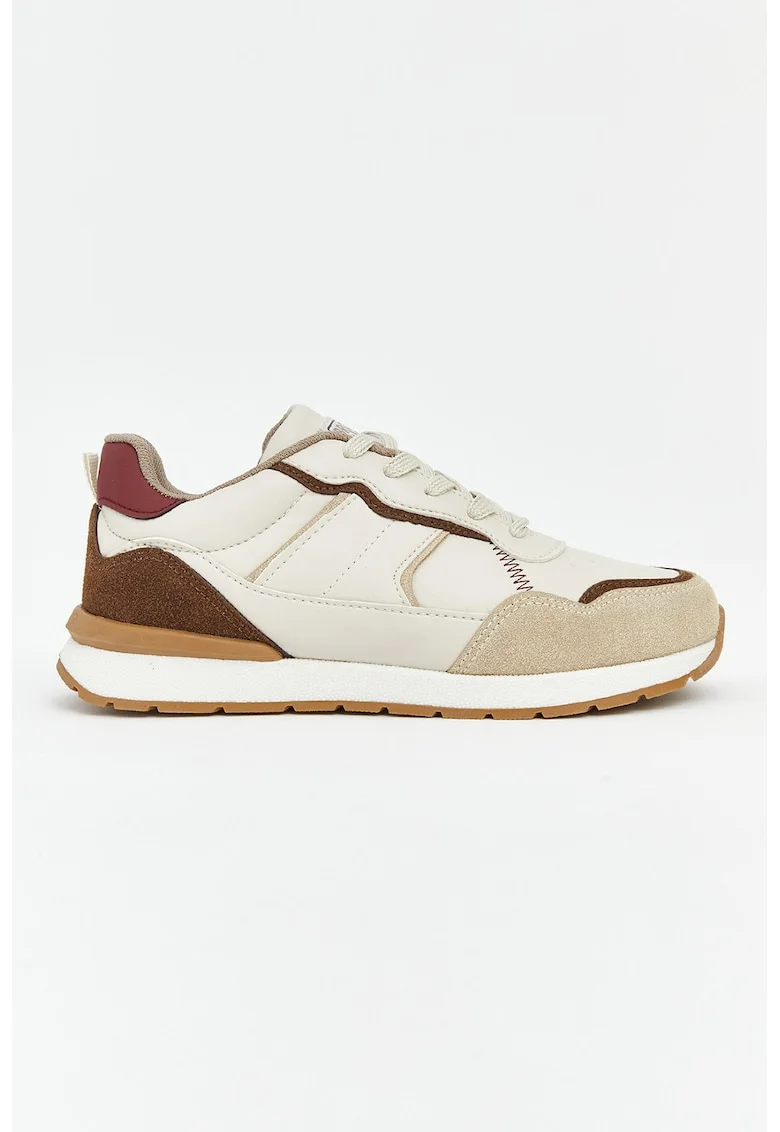 Pantofi sport low cut cu aspect contrastant, Maro camel/Alb murdar/Bej deschis