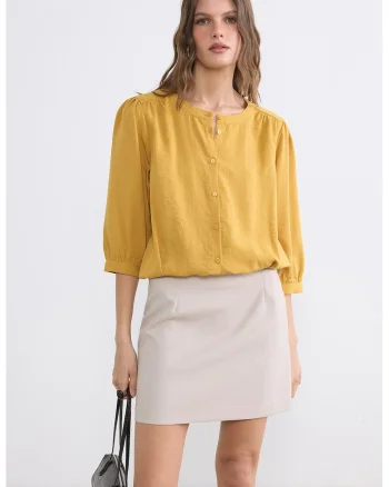 Bluza cu nasturi si terminatie ajustabila, Galben sofran