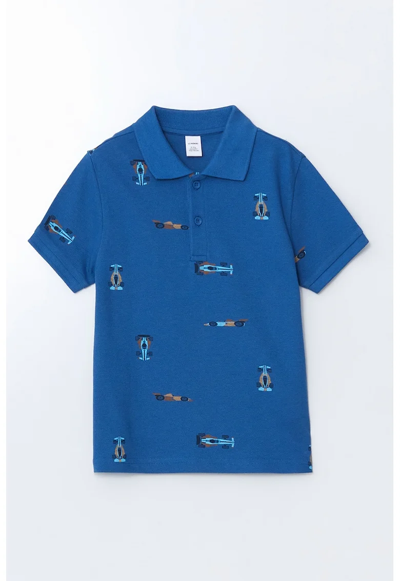 Tricou polo cu imprimeu grafic, Maro/Albastru royal