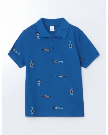 Tricou polo cu imprimeu grafic, Maro/Albastru royal