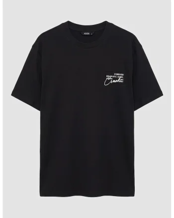 Tricou de bumbac cu model text, Negru stins