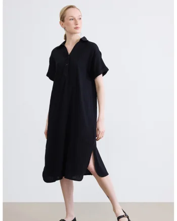 Rochie din amestec de bumbac cu nasturi, Negru
