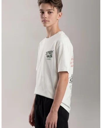 Tricou din bumbac cu imprimeu text, Negru stins/Alb optic/Verde aquamarin