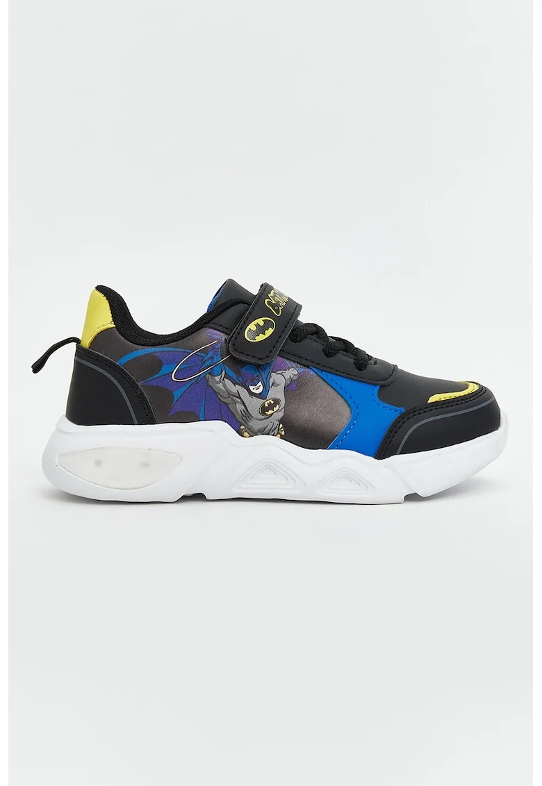 Pantofi sport cu sireturi elastice si imprimeu Batman, Negru/Galben/Albastru
