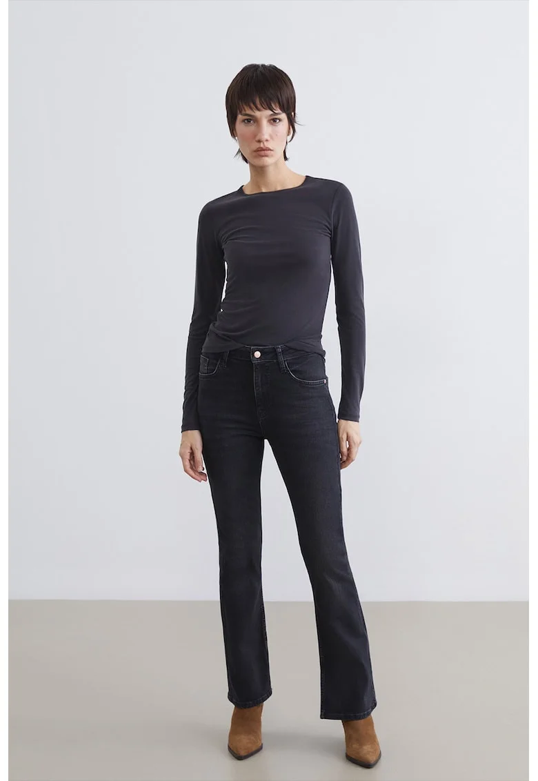 Blugi cu croiala bootcut si talie inalta, Negru antracit