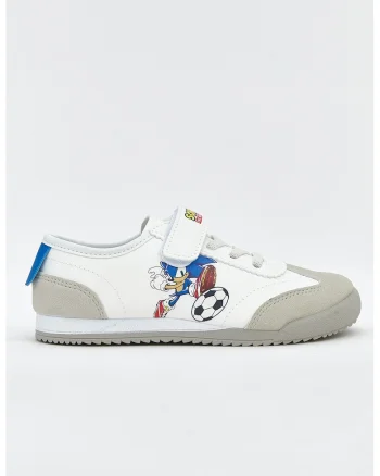 Pantofi sport low-cut cu velcro si Sonic, Alb/Albastru royal/Grej