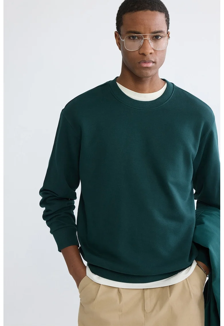 Bluza de trening lejera cu decolteu la baza gatului, Verde inchis