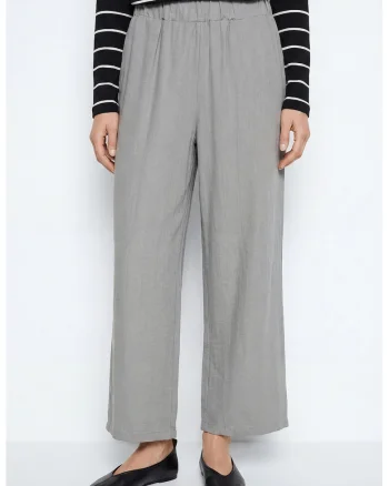Pantaloni crop cu croiala ampla si talie elastica, Gri deschis