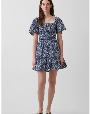 Rochie cu insertie elastica si decolteu patrat, Albastru inchis
