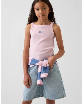 Top striat cu broderie logo, Roz pastel