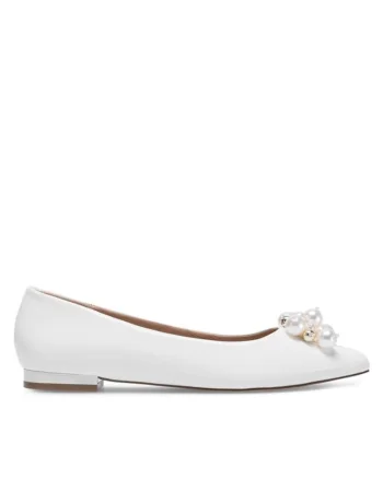 Balerini,  Piele naturala/Piele lacuita, Alb, Alb