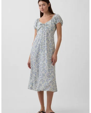 Rochie midi din denim, Albastru prafuit/Alb optic