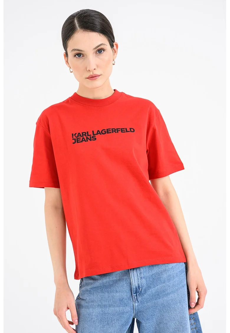 Tricou regular fit din bumbac organic, Rosu/Negru