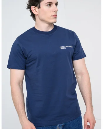 Tricou slim fit de bumbac organic cu imprimeu logo, Alb/Bleumarin