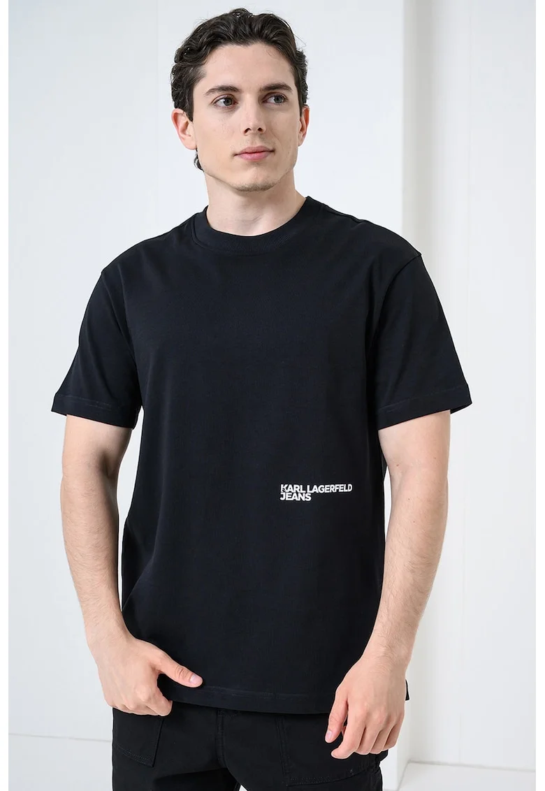 Tricou regular-fit din bumbac organic cu logo, Alb/Negru/Albastru
