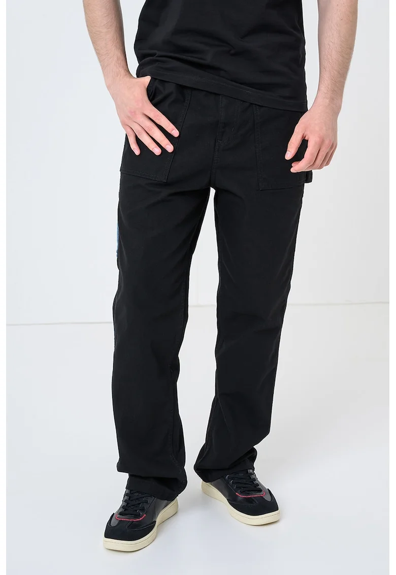 Pantaloni relaxed fit cu talie medie, Negru/Albastru
