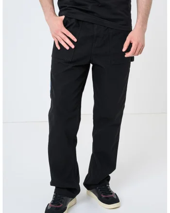 Pantaloni relaxed fit cu talie medie, Negru/Albastru
