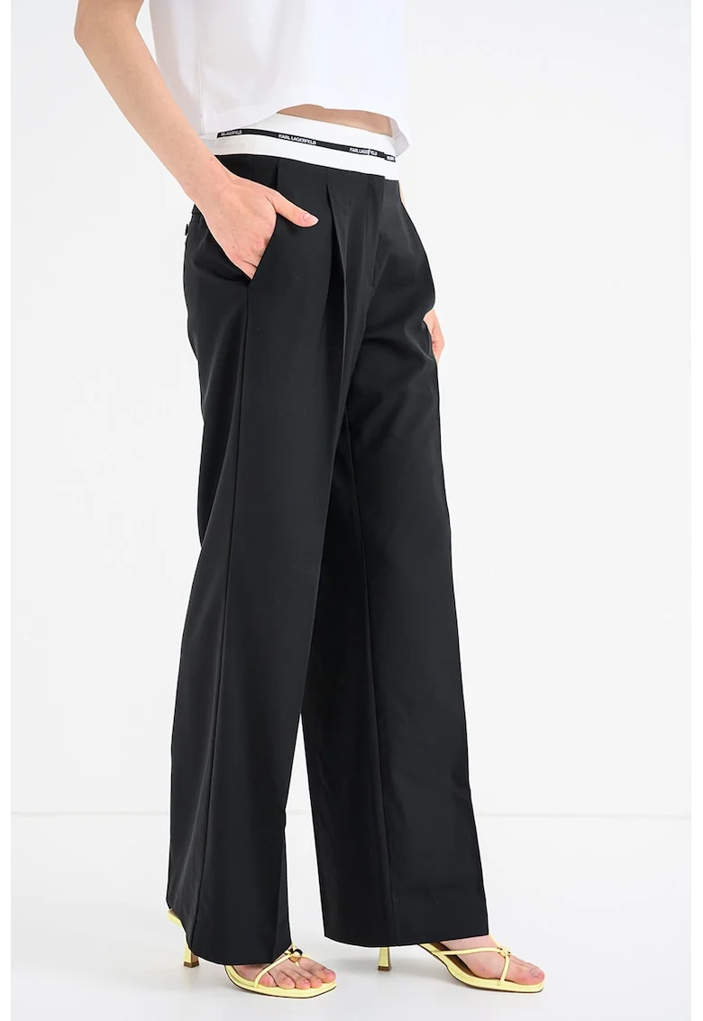 Pantaloni drepti din amestec de lana cu talie inalta, Negru