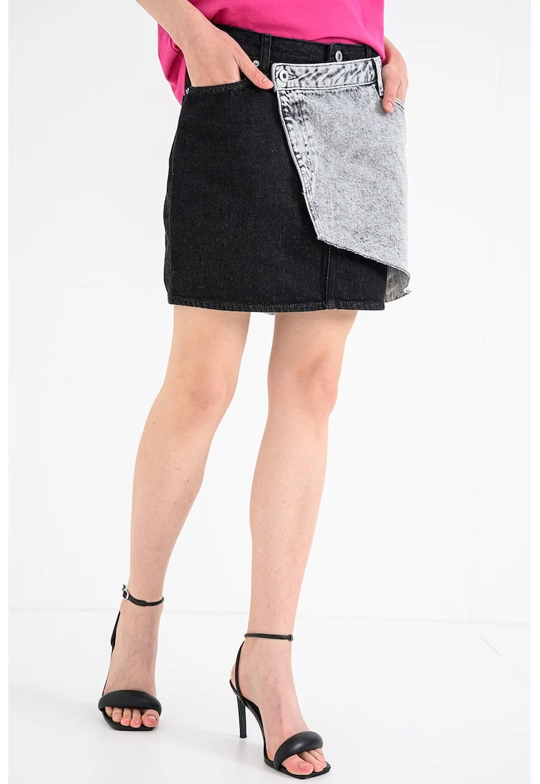Fusta mini din denim cu design petrecut, Negru/Gri deschis