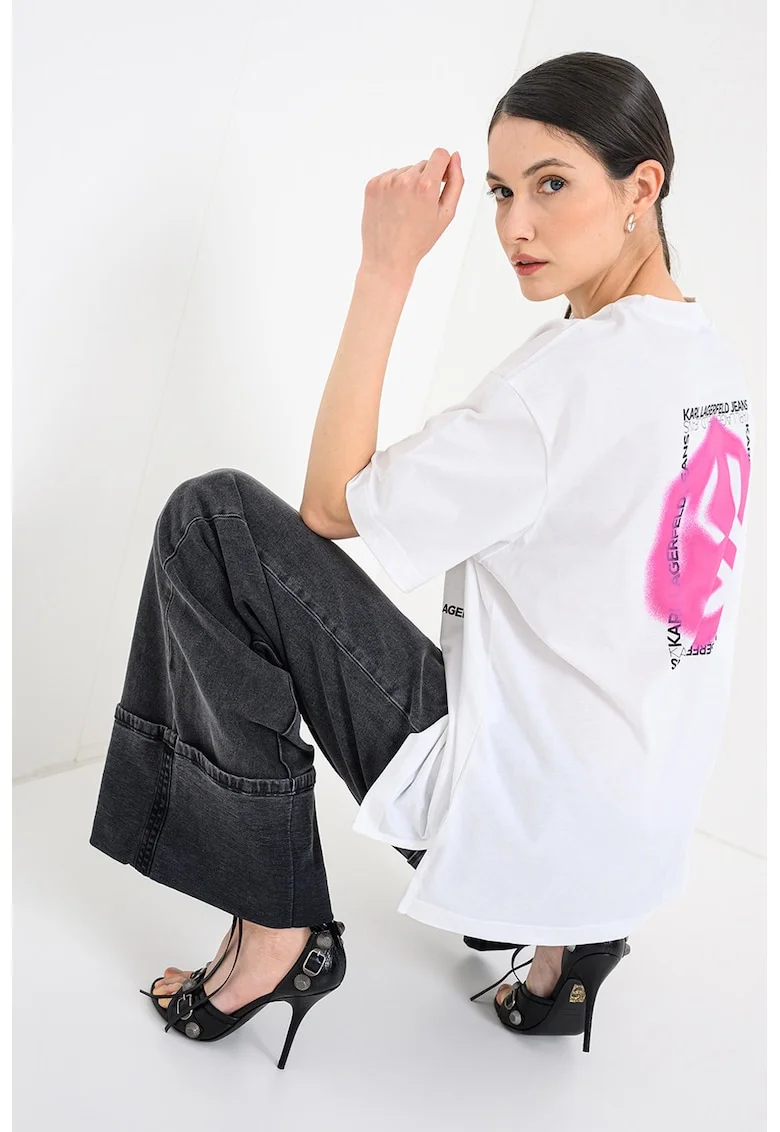 Tricou relaxed-fit din bumbac organic, Alb/Roz