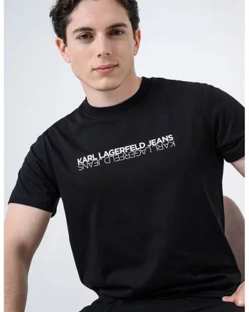 Tricou slim fit de bumbac cu imprimeu logo, Negru/Alb optic
