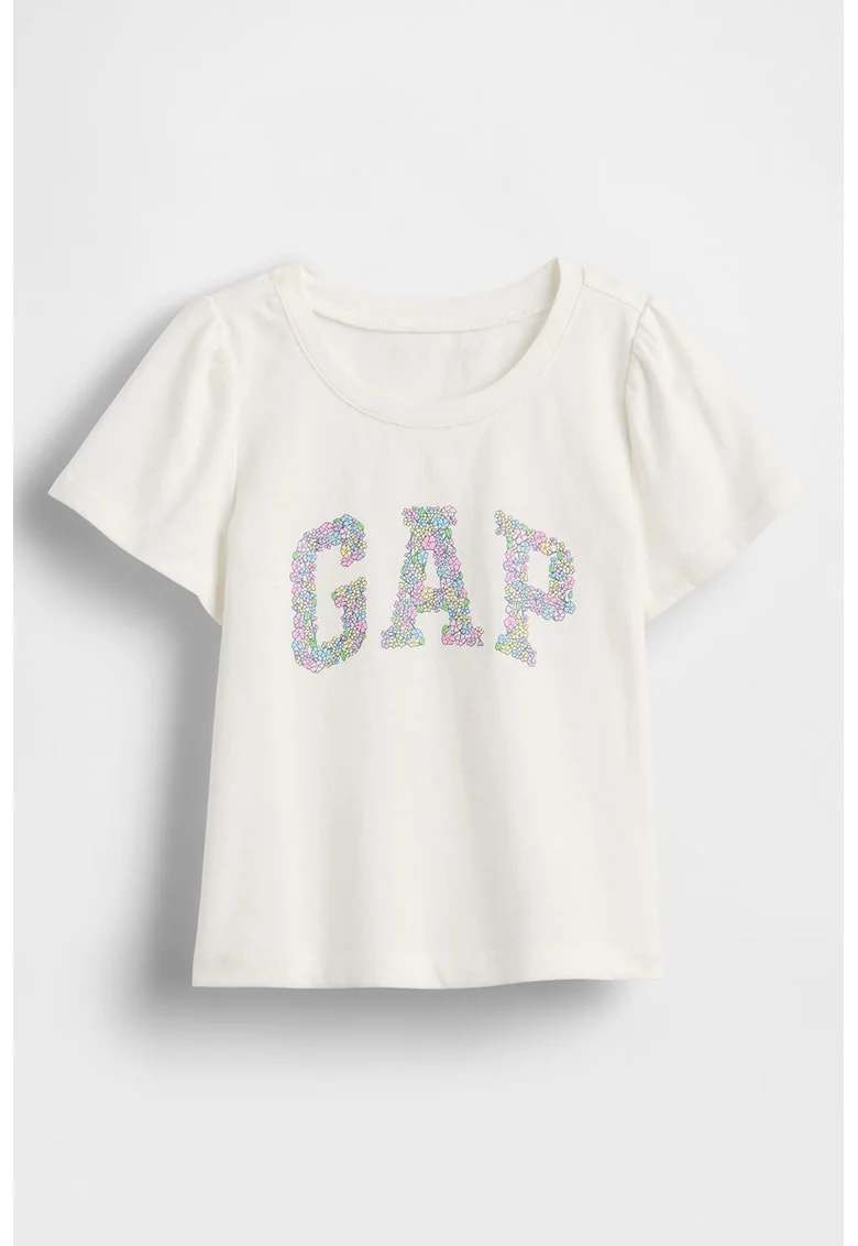 Tricou din bumbac cu logo floral, Alb murdar