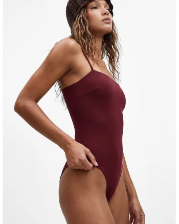 Costum de baie intreg cu aspect striat, Visiniu