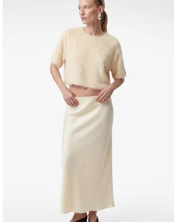 Bluza crop cu franjuri, Crem