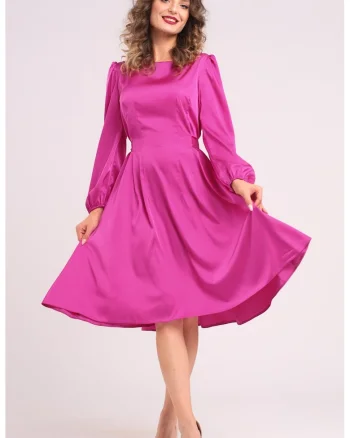 Rochie midi din matase cu croiala evazata, Fucsia
