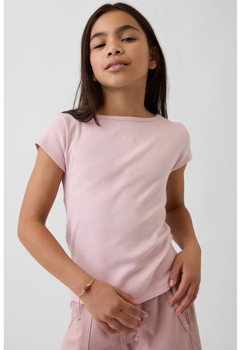 Tricou slim-fit cu decolteu rotund, Roz pal