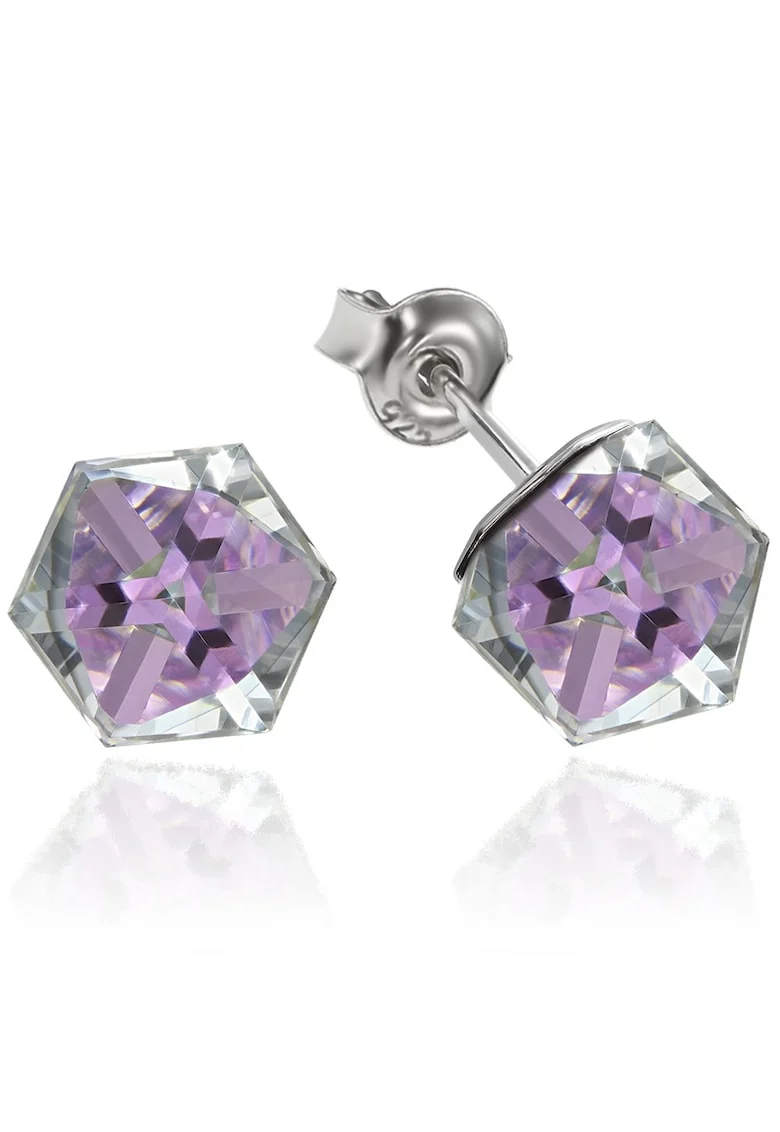 Cercei Argint 925 placat cu rodiu cu cristale Swarovski® Cubic 6mm, Surub, Violet