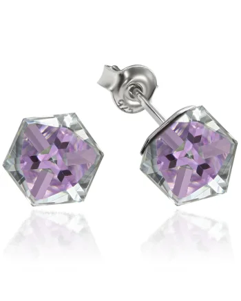 Cercei Argint 925 placat cu rodiu cu cristale Swarovski® Cubic 6mm, Surub, Violet