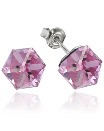 Cercei Argint 925 placat cu rodiu cu cristale Swarovski® Cubic 6mm, Surub, Roz