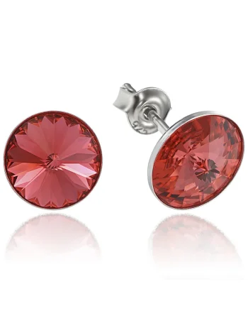 Cercei Argint 925 placat cu rodiu cu cristale Swarovski® Rivoli 8mm, Rosu/Portocaliu