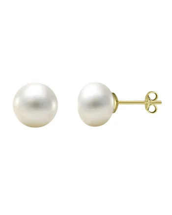 Cercei Aur 585 - 14K cu perle naturale albe tip buton, 7,5mm, Dopuri aur