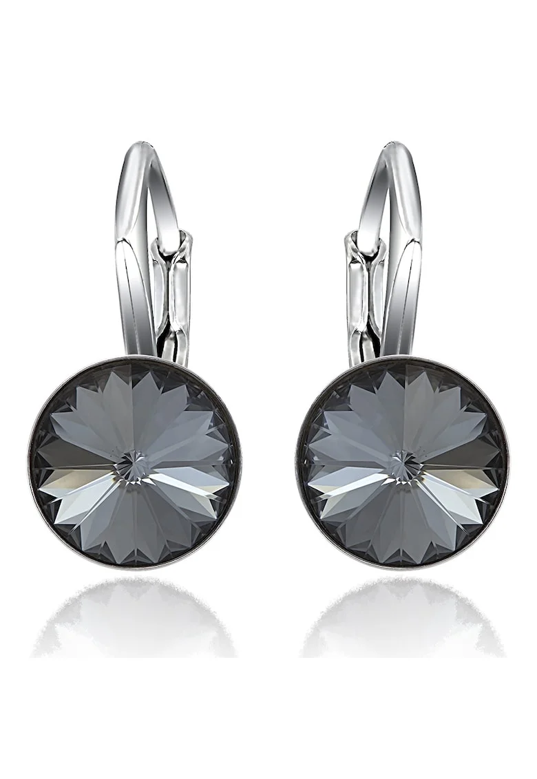 Cercei Argint 925 placat cu rodiu cu cristale Swarovski® Rivoli Leverback 8mm, Gri