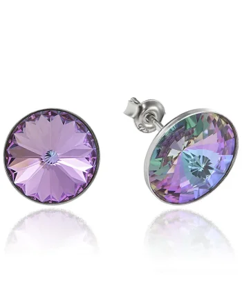 Cercei Argint 925 placat cu rodiu cu cristale Swarovski® Rivoli 12mm, Violet