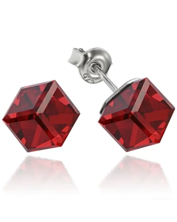Cercei Argint 925 placat cu rodiu cu cristale Swarovski® Cubic 6mm, Surub, Rosu