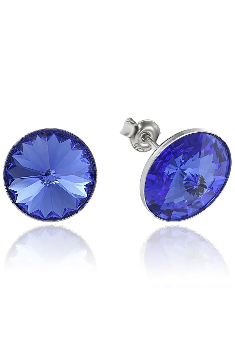 Cercei Argint 925 placat cu rodiu cu cristale Swarovski® Rivoli 12mm, Albastru safir