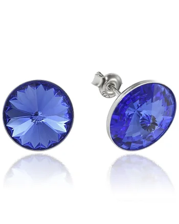 Cercei Argint 925 placat cu rodiu cu cristale Swarovski® Rivoli 12mm, Albastru safir