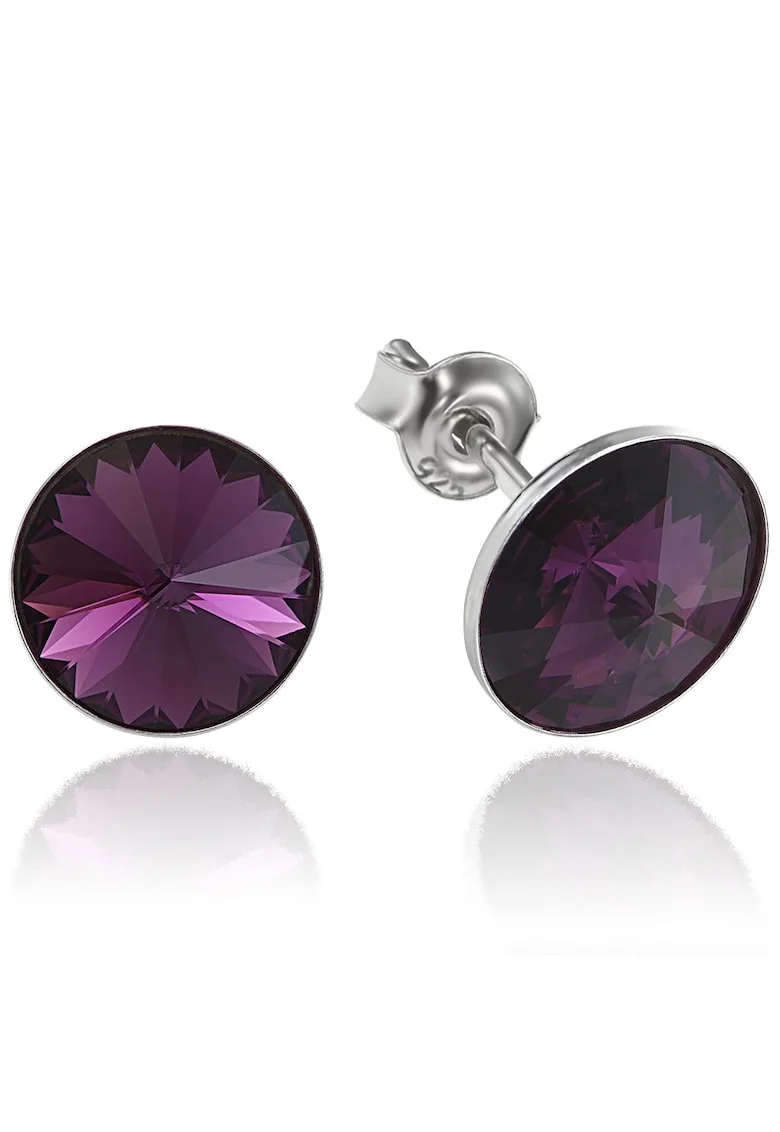 Cercei Argint 925 placat cu rodiu cu cristale Swarovski® Rivoli 8mm, Ametist