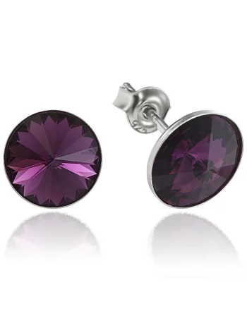 Cercei Argint 925 placat cu rodiu cu cristale Swarovski® Rivoli 8mm, Ametist