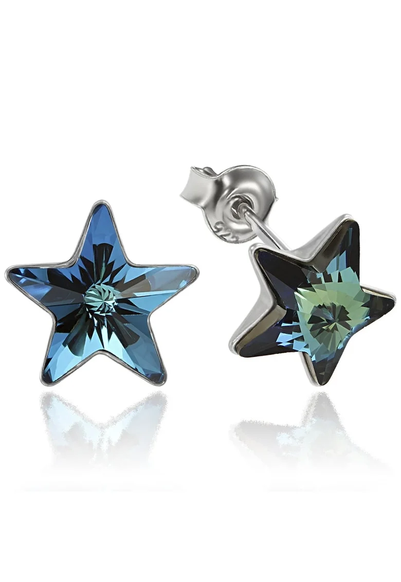 Cercei Argint 925 placat cu rodiu cu cristale Swarovski® Star, 10mm, Surub, Albastru inchis