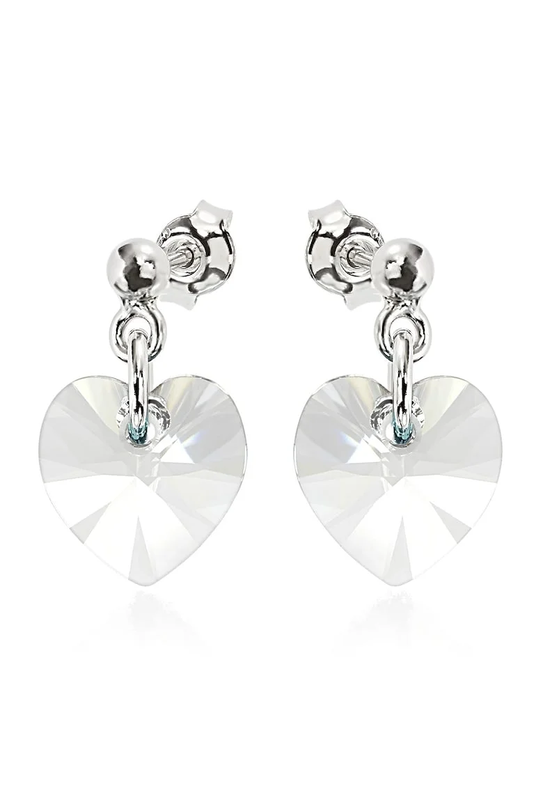 Cercei Argint 925 placat cu rodiu cu cristale Swarovski® Heart 10mm Surub, Transparent