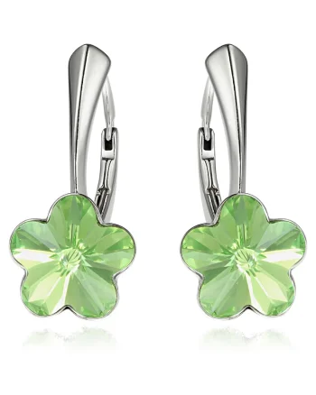 Cercei Argint 925 placat cu rodiu cu cristale Swarovski® Flower, 10mm, Leverback, Verde