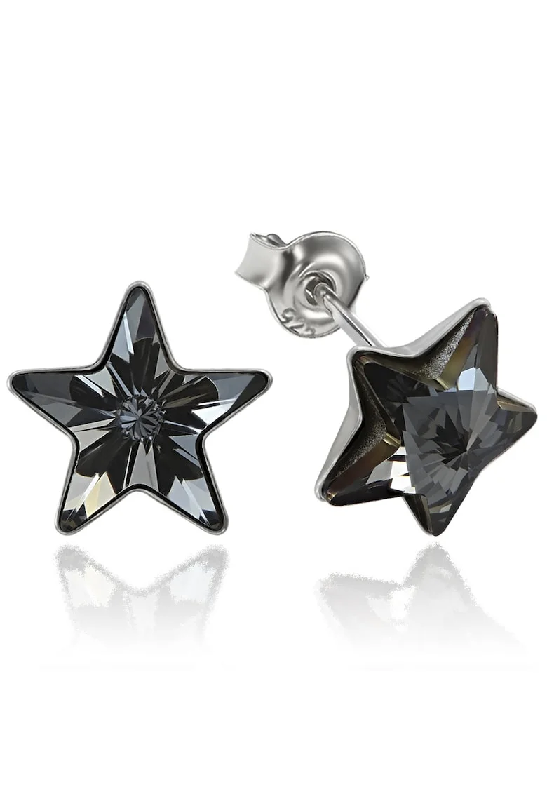 Cercei Argint 925 placat cu rodiu cu cristale Swarovski® Star, 10mm, Surub, Gri